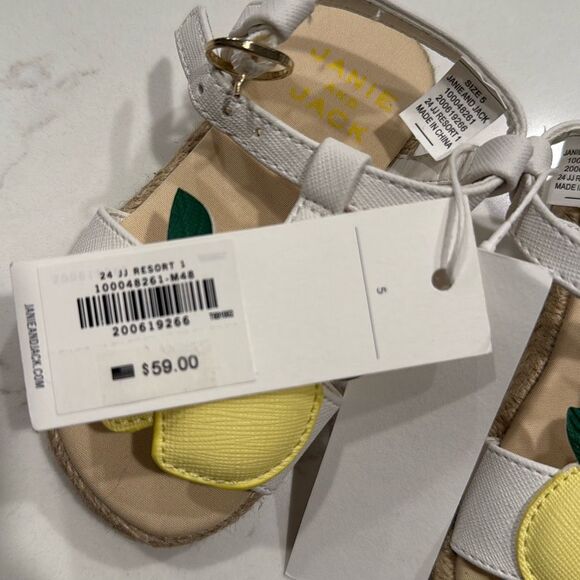 Janie and Jack Gingham Lemon Sandal in White Size 10 - Picture 4 of 6